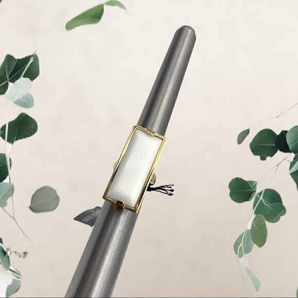 Gold Tone & White Geometric Fashion Ring by Dyrberg/Kern of Denmark, Size 5.5 - Picture 3 of 7